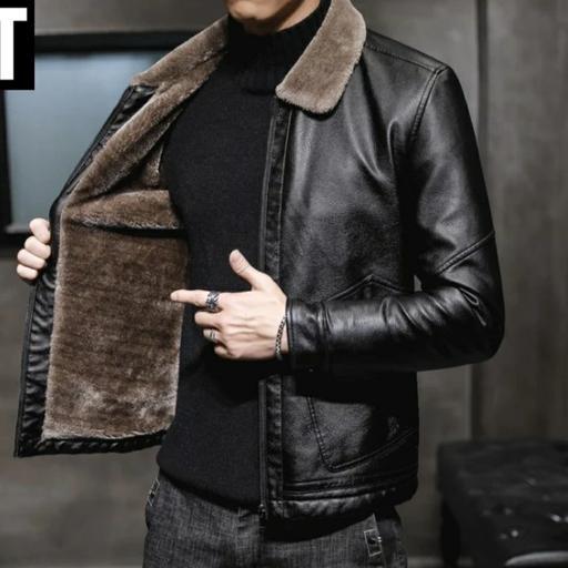 کاپشن مردانه چرم با کیفیت داخل خز و ضخیم بسیار شیک و با کیفیت